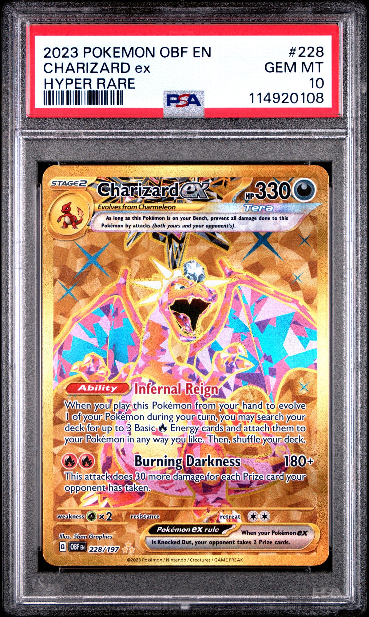 Charizard EX 228/197 Hyper Rare Obsidian Flames Pokemon PSA 10