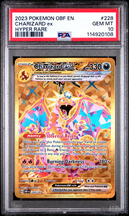 Charizard EX 228/197 Hyper Rare Obsidian Flames Pokemon PSA 10