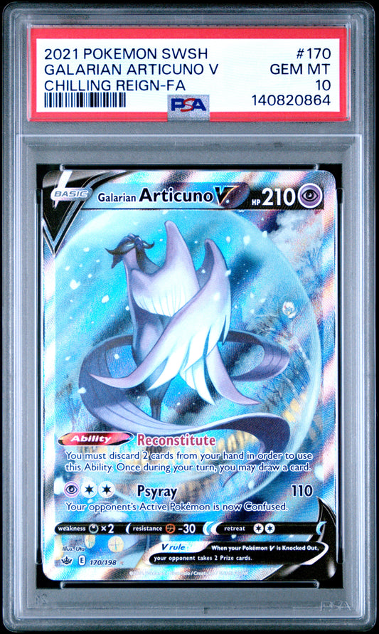 Galarian Articuno V 170/198 Chilling Reign Pokemon PSA 10