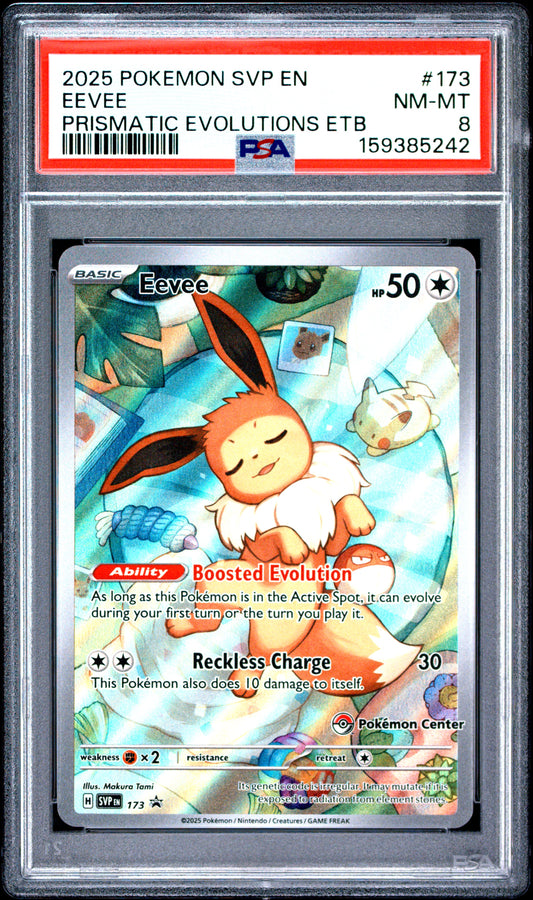 Eevee 173 Pokemon Center Stamped Holo Prismatic Evolutions Pokemon PSA 8