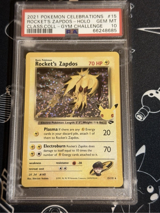 PSA 10 Rocket’s Zapdos Holo 25th Celebrations Pokemon Classic Collection 15/132