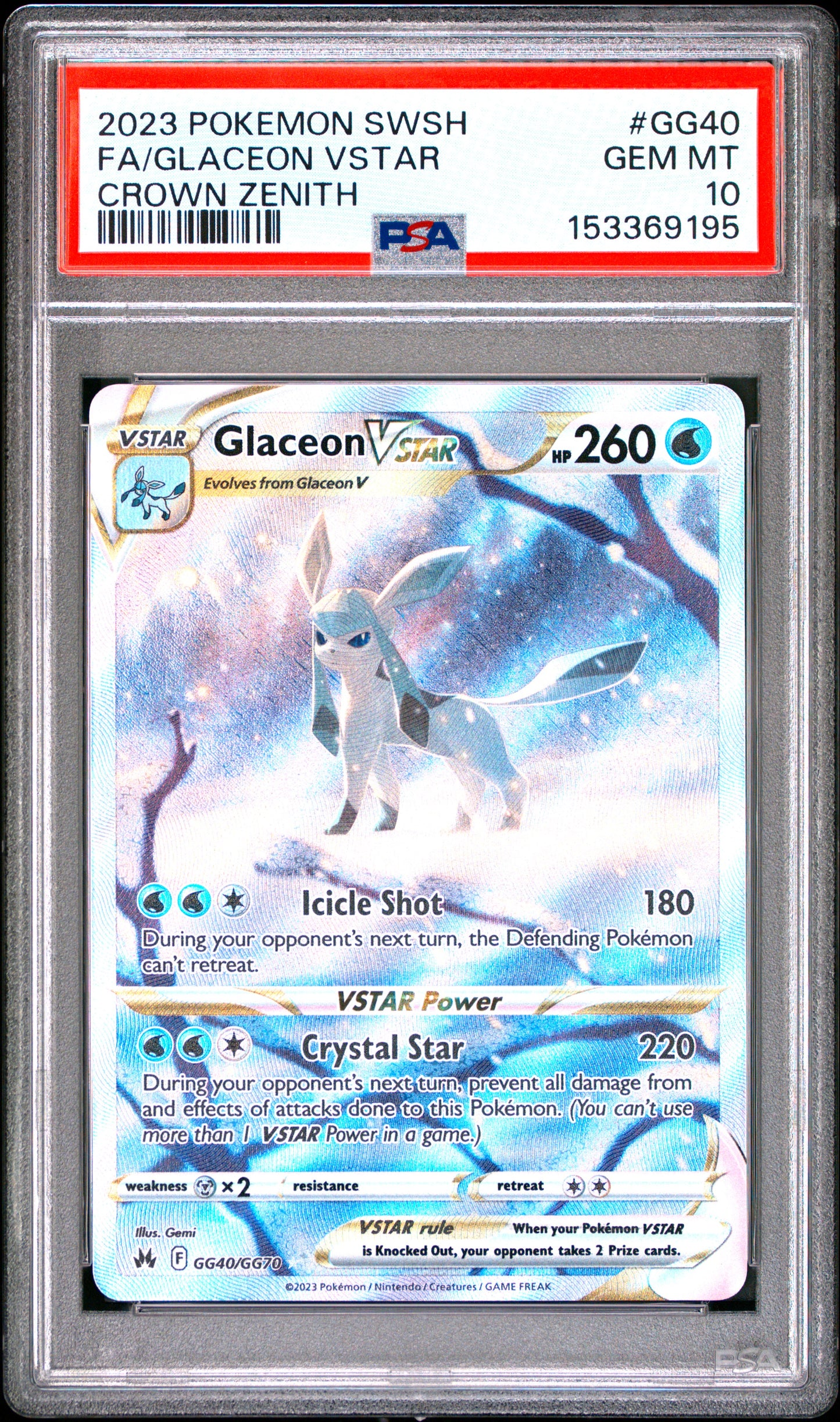 Glaceon Vstar GG40/GG70 Sword Shield Crown Zenith Pokemon PSA 10
