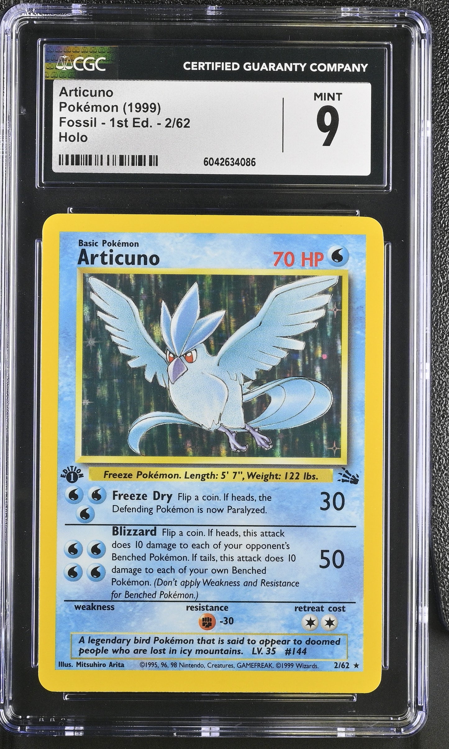 Articuno 2/62 Holo Fossil - 1st Ed. Pokemon CGC 9 Mint