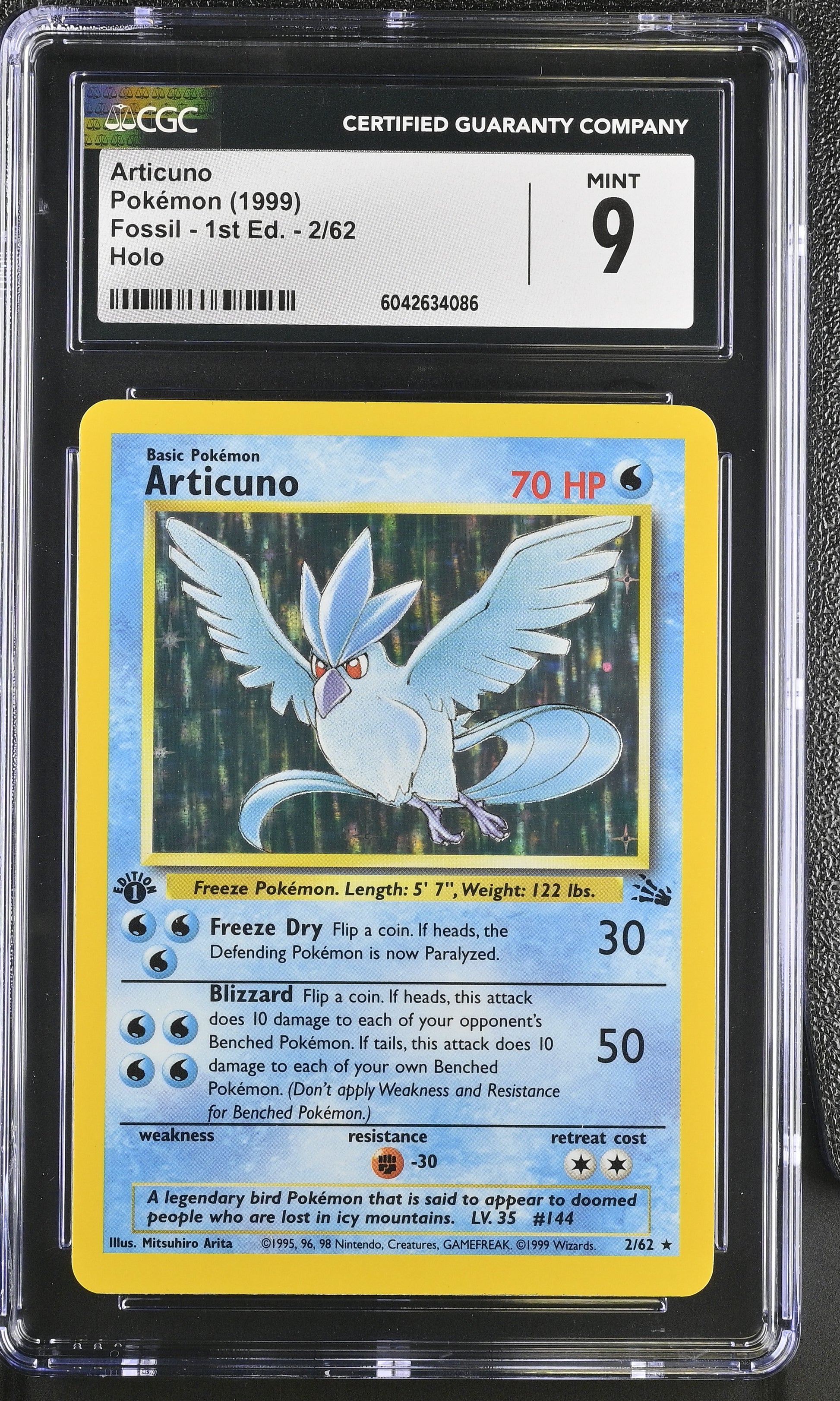 Articuno 2/62 Holo Fossil - 1st Ed. Pokemon CGC 9 Mint