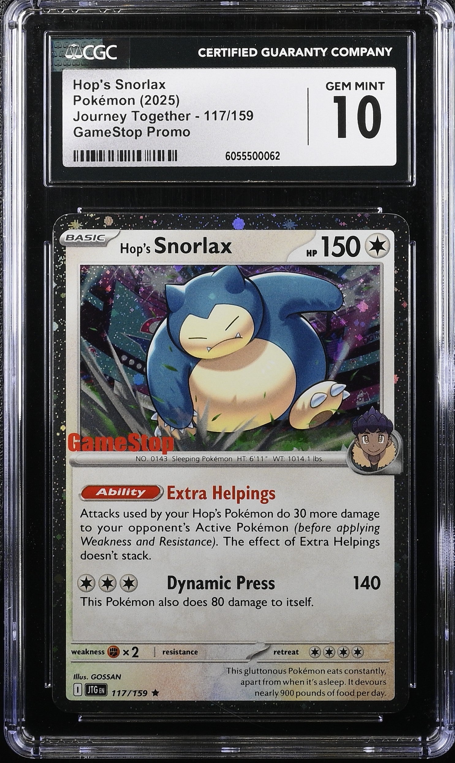 Hop's Snorlax 117/159 Gamestop Promo Journey Together Pokemon CGC 10 Gem Mint