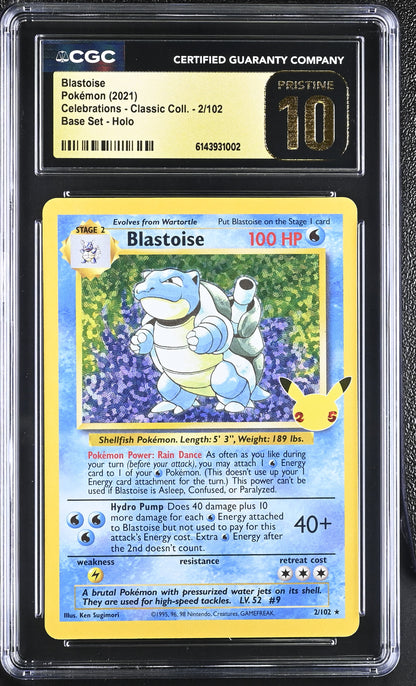 Blastoise 2/102 Base Set Holo Pokemon CGC 10 Pristine