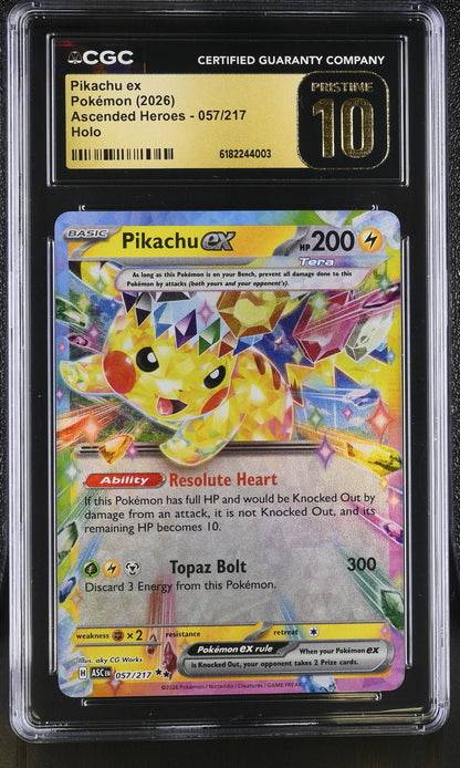 Pikachu EX 057/217 Double Rare Ascended Heroes Pokemon CGC 10 Pristine