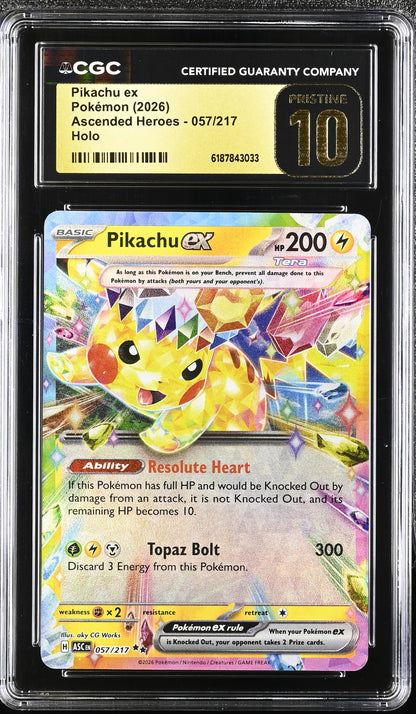 Pikachu EX 057/217 Holo Ascended Heroes Pokemon CGC 10 Pristine
