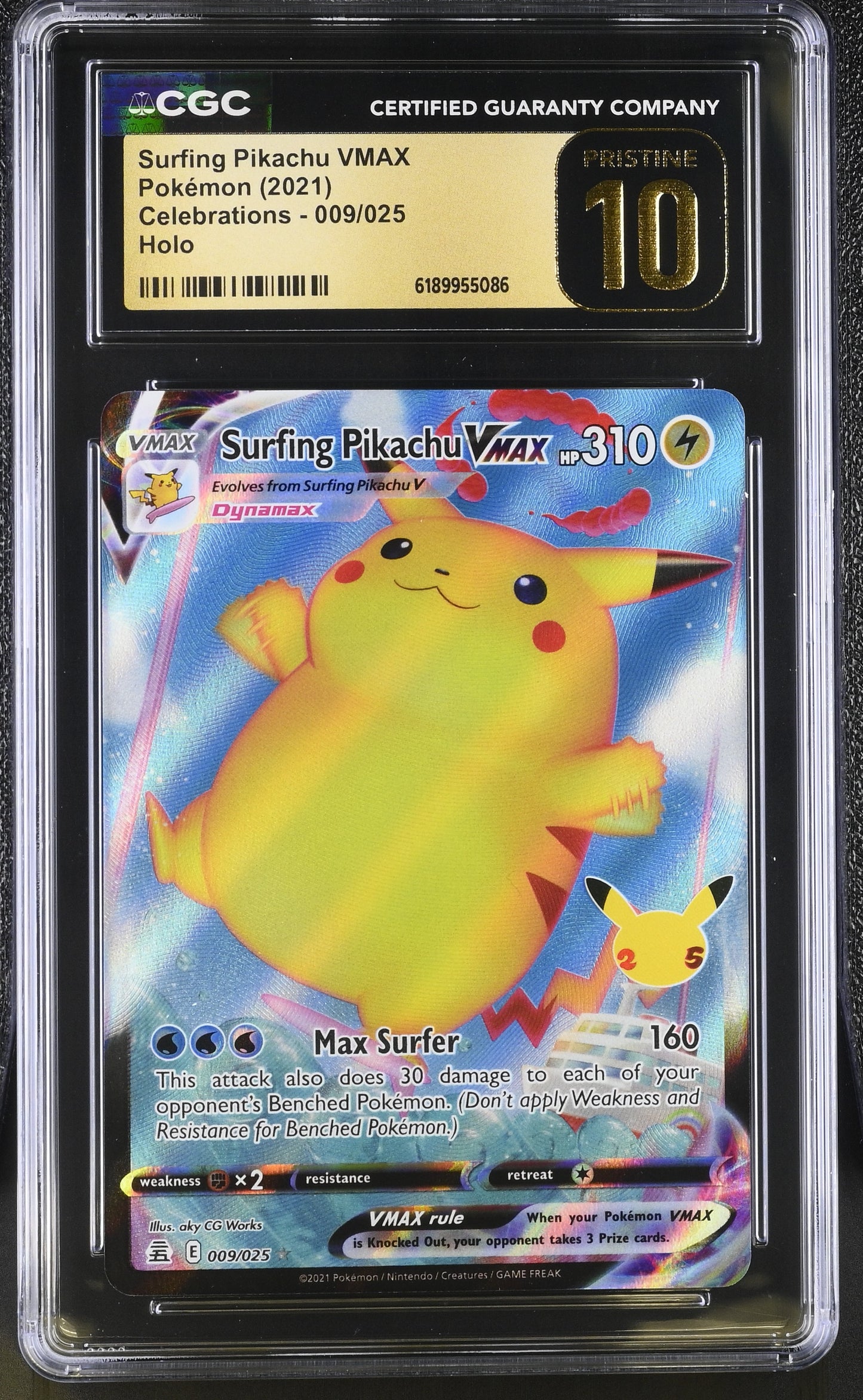 Surfing Pikachu Vmax 009/025 Holo Celebrations Pokemon CGC 10 Pristine