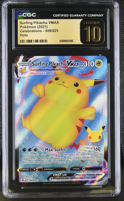 Surfing Pikachu Vmax 009/025 Holo Celebrations Pokemon CGC 10 Pristine