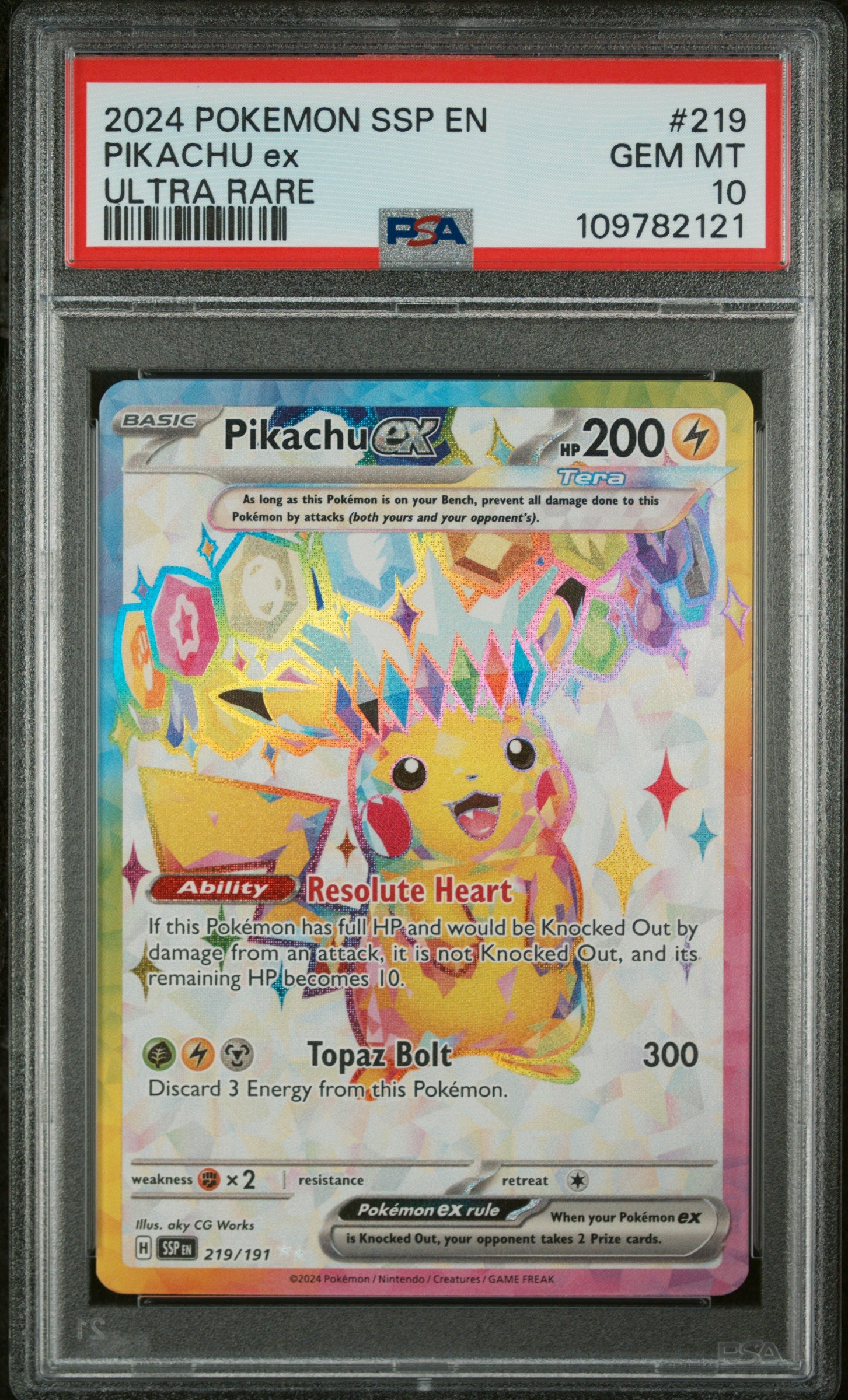 Pikachu EX 219/191 Ultra Rare Ssp En Surging Sparks Pokemon PSA 10