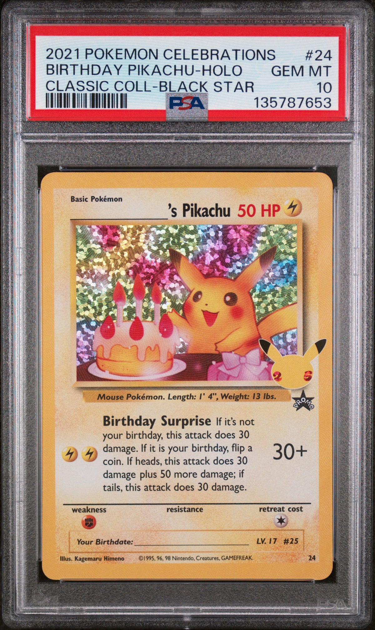 Birthday Pikachu 24 Ultra Rare Celebrations 25th Pokemon PSA 10
