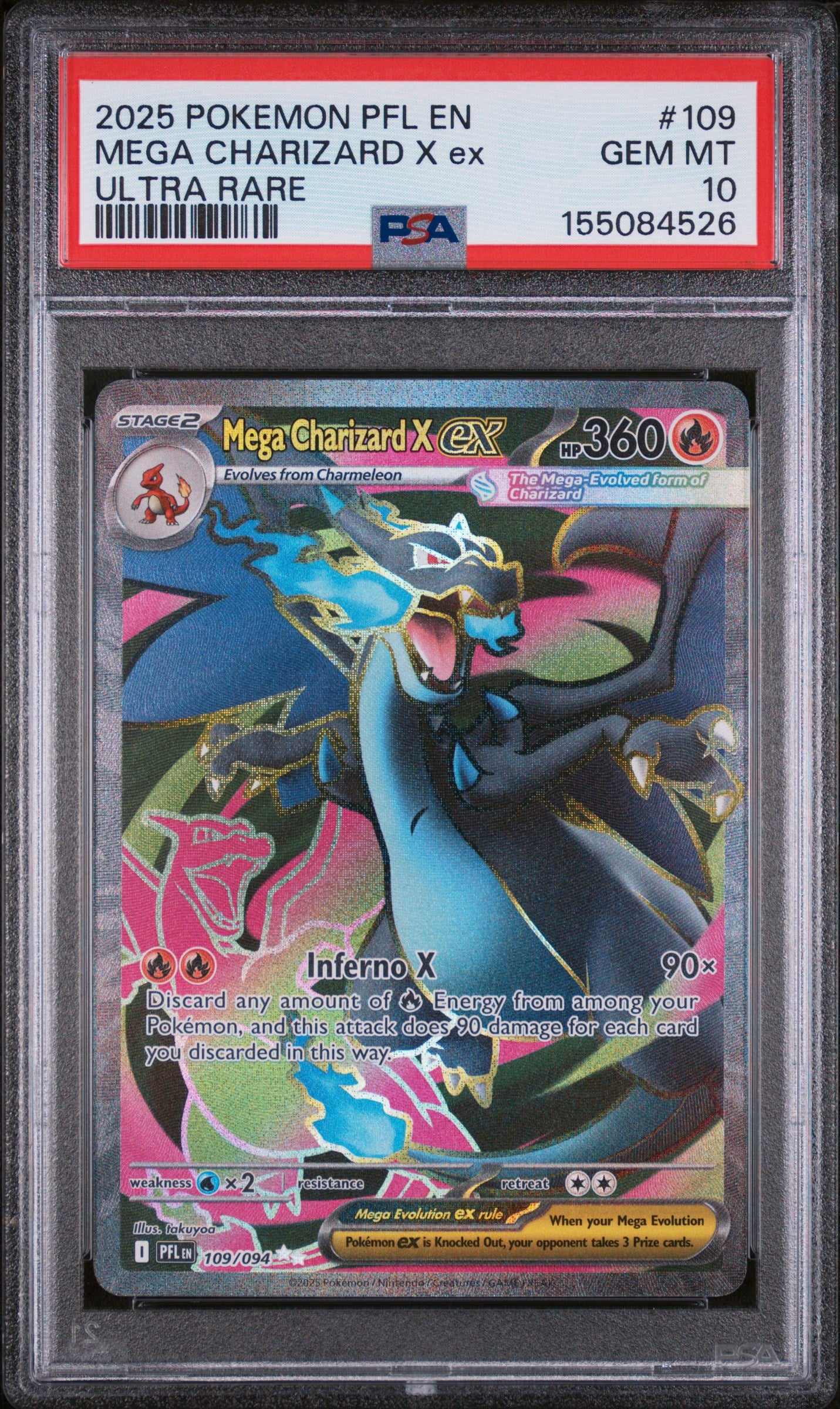 Mega Charizard X EX 109/094 Ultra Rare Pfl En-Phantasmal Flames Pokemon PSA 10