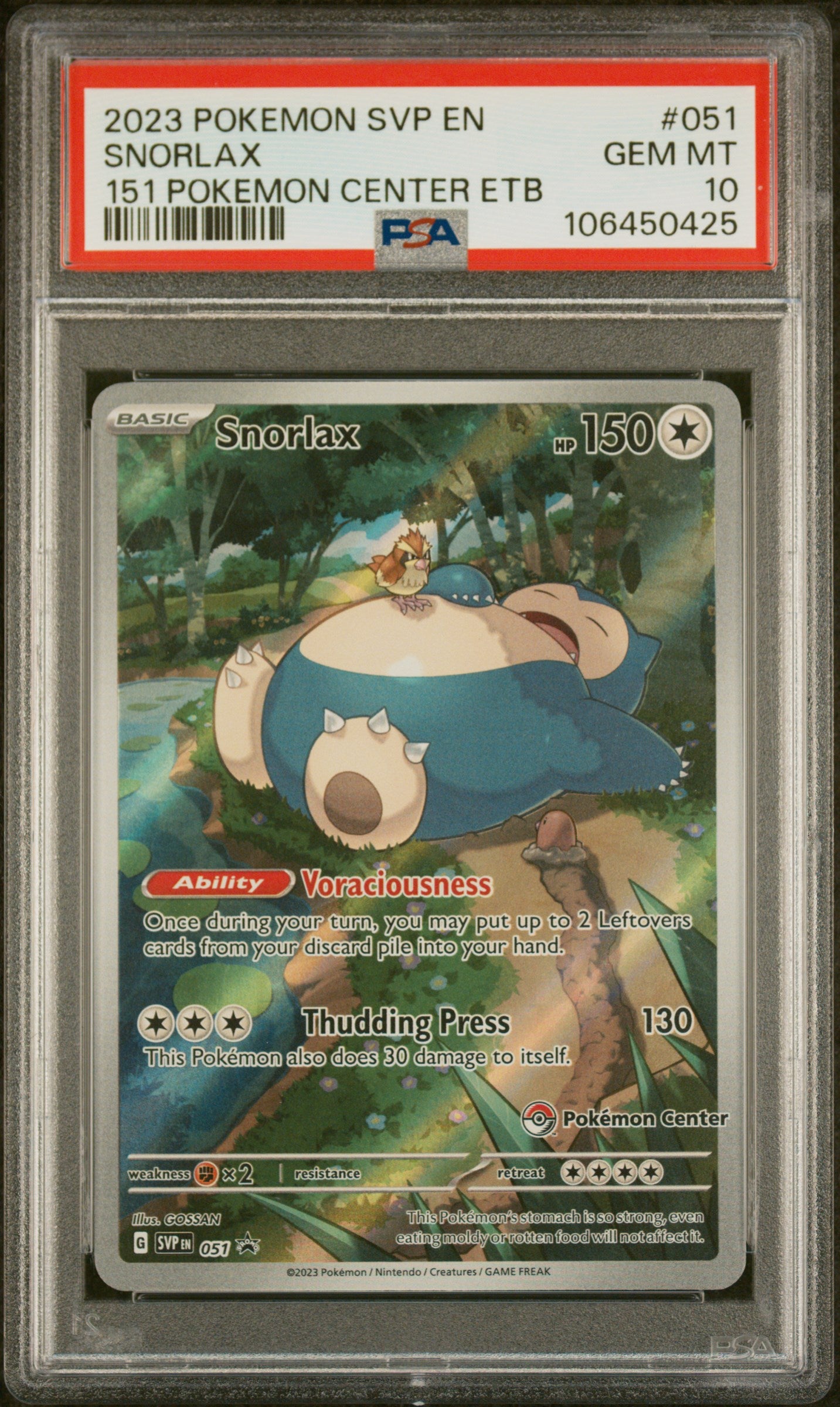 Snorlax 051 151 Pokemon Center Elite Trainer Box Pokemon PSA 10