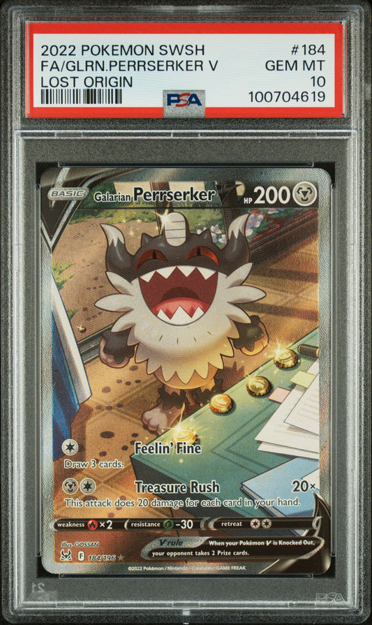 Galarian Perrserker 184/196 Ultra Rare Lost Origin Pokemon PSA 10