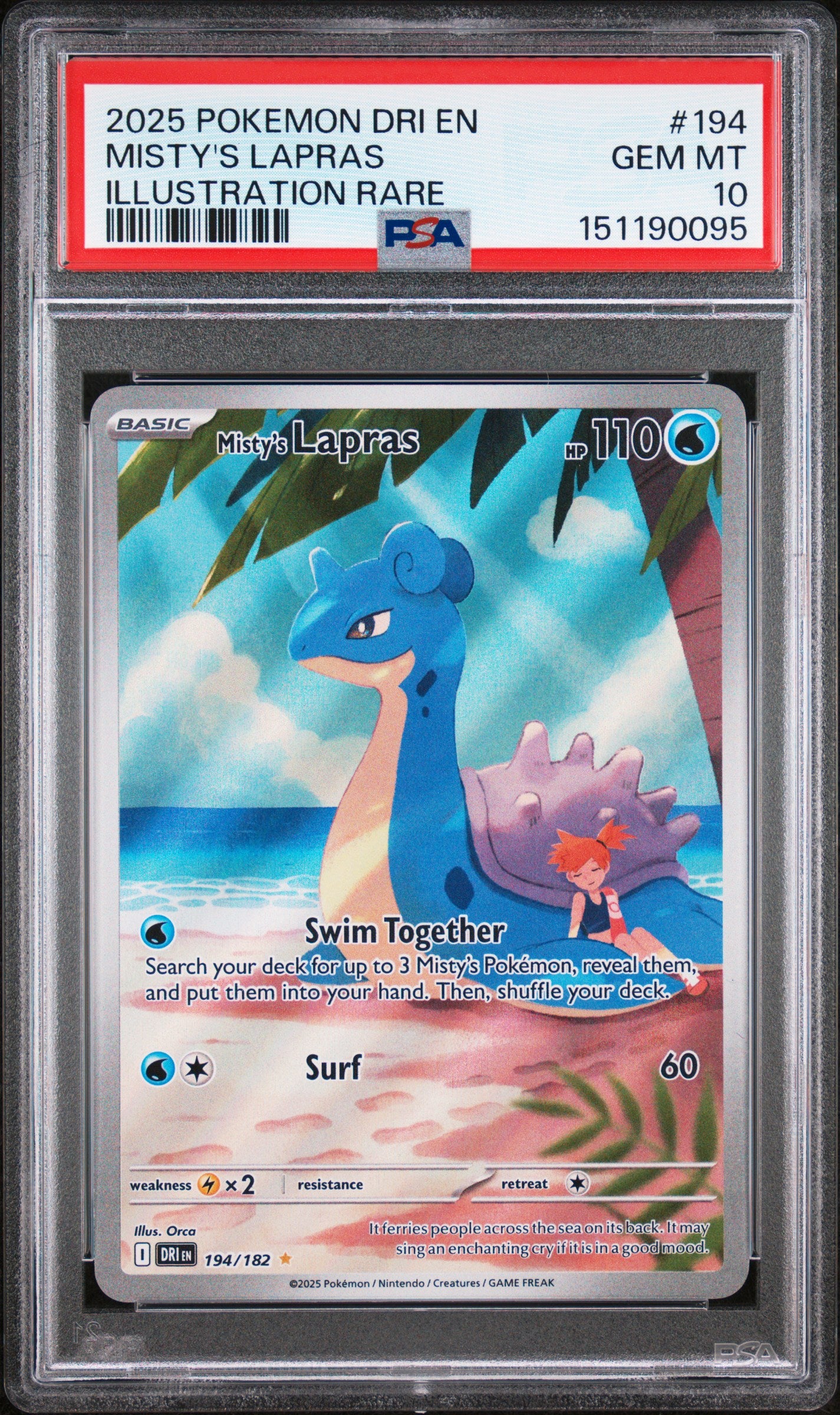 Misty's Lapras 194/182 Illustration Rare Dri En-Destined Rivals Pokemon PSA 10