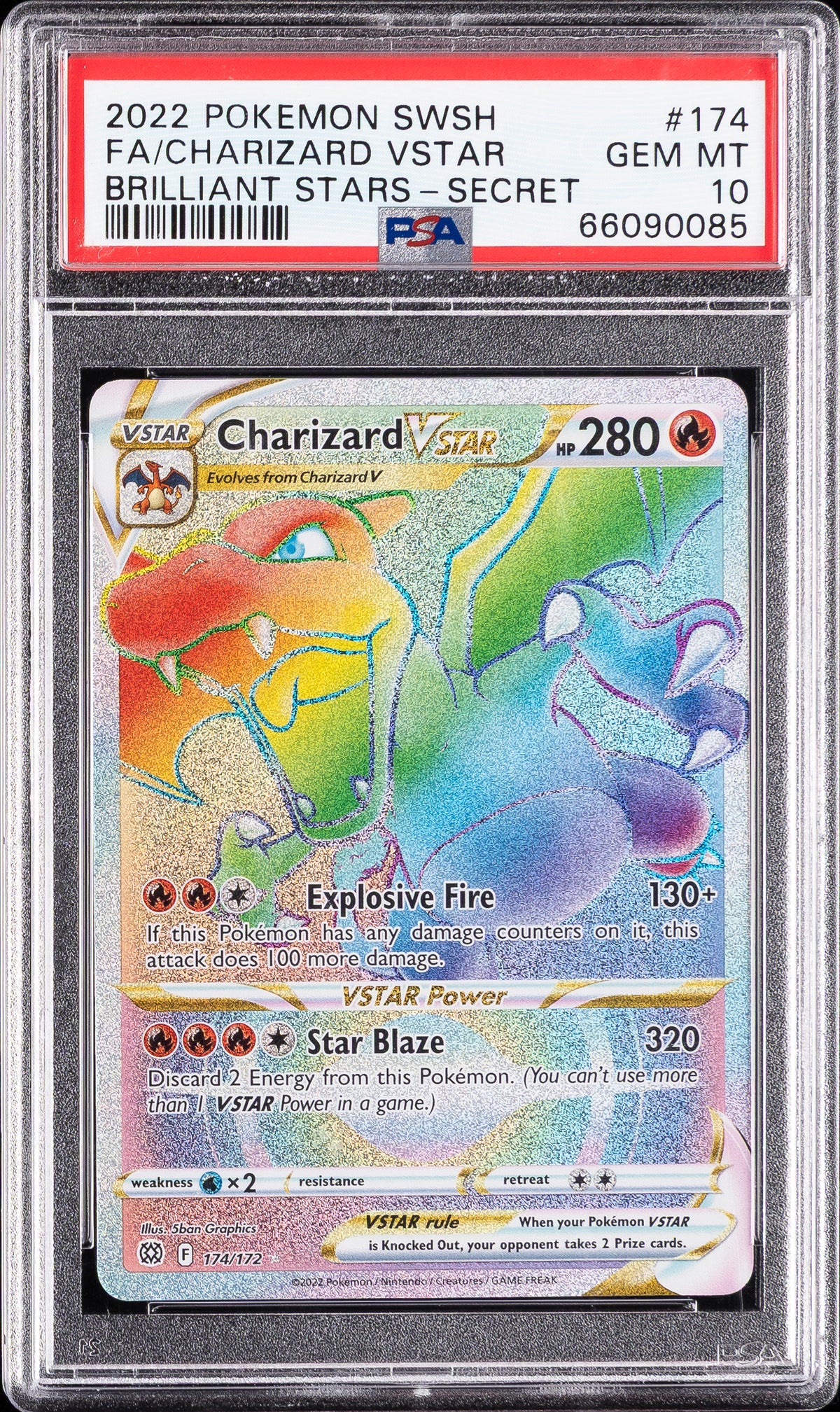 Charizard Vstar 174/172 Secret Rare Brilliant Stars Pokemon PSA 10