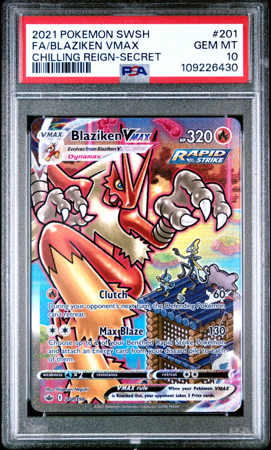 Blaziken Vmax 201/198 Secret Chilling Reign Pokemon PSA 10