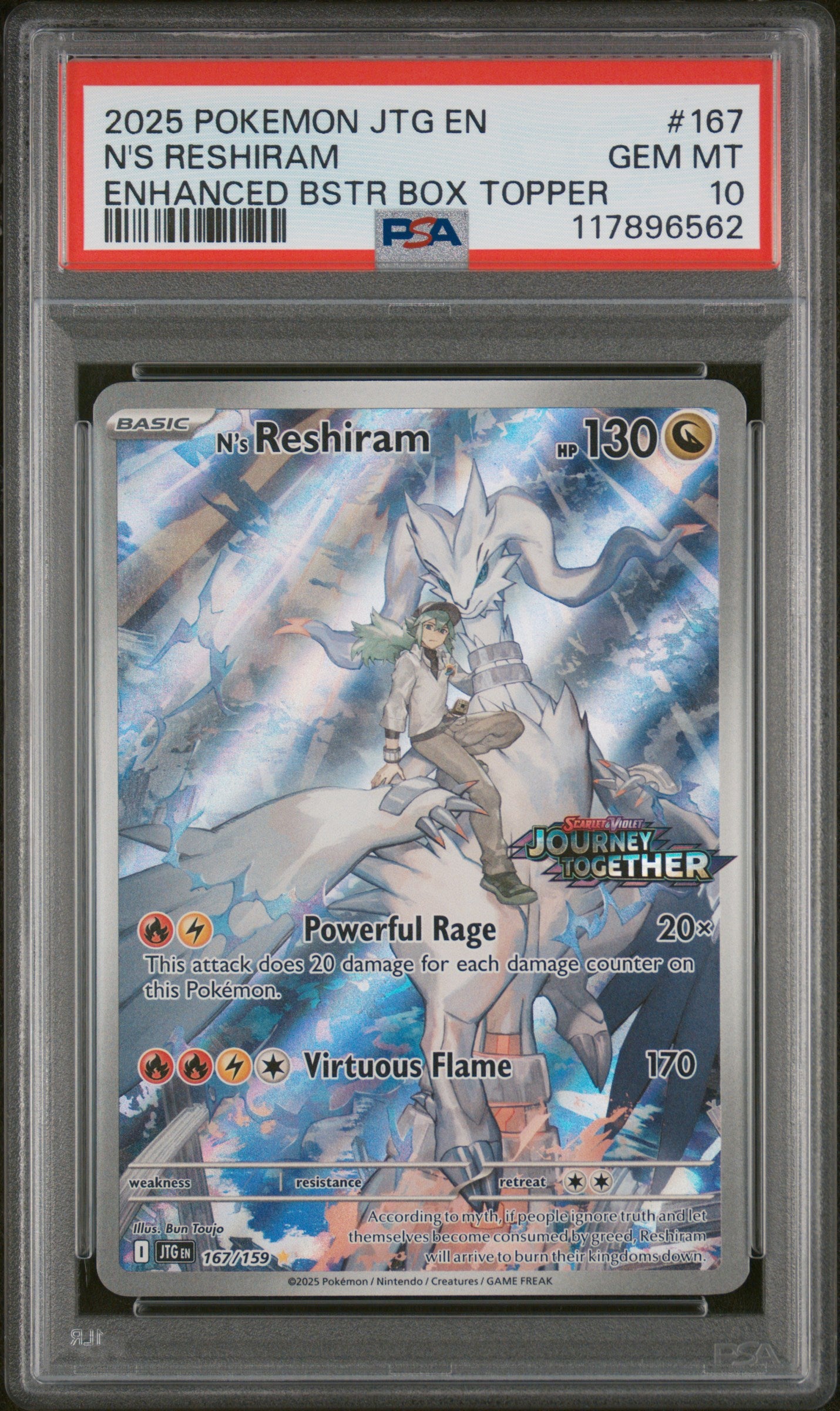 N's Reshiram 167/159 Enhanced Booster Box Topper Journey Together Pokemon PSA 10