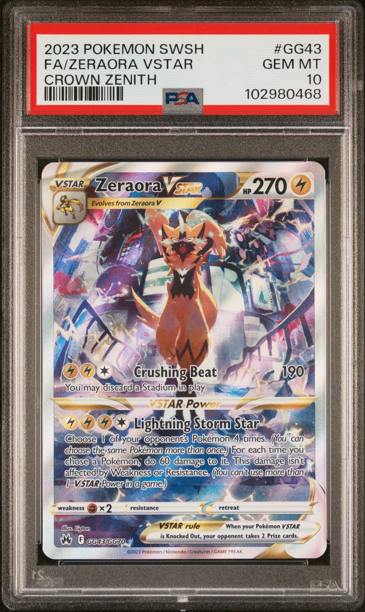 Zeraora Vstar GG43/GG70 Galarian Gallery Crown Zenith Pokemon PSA 10