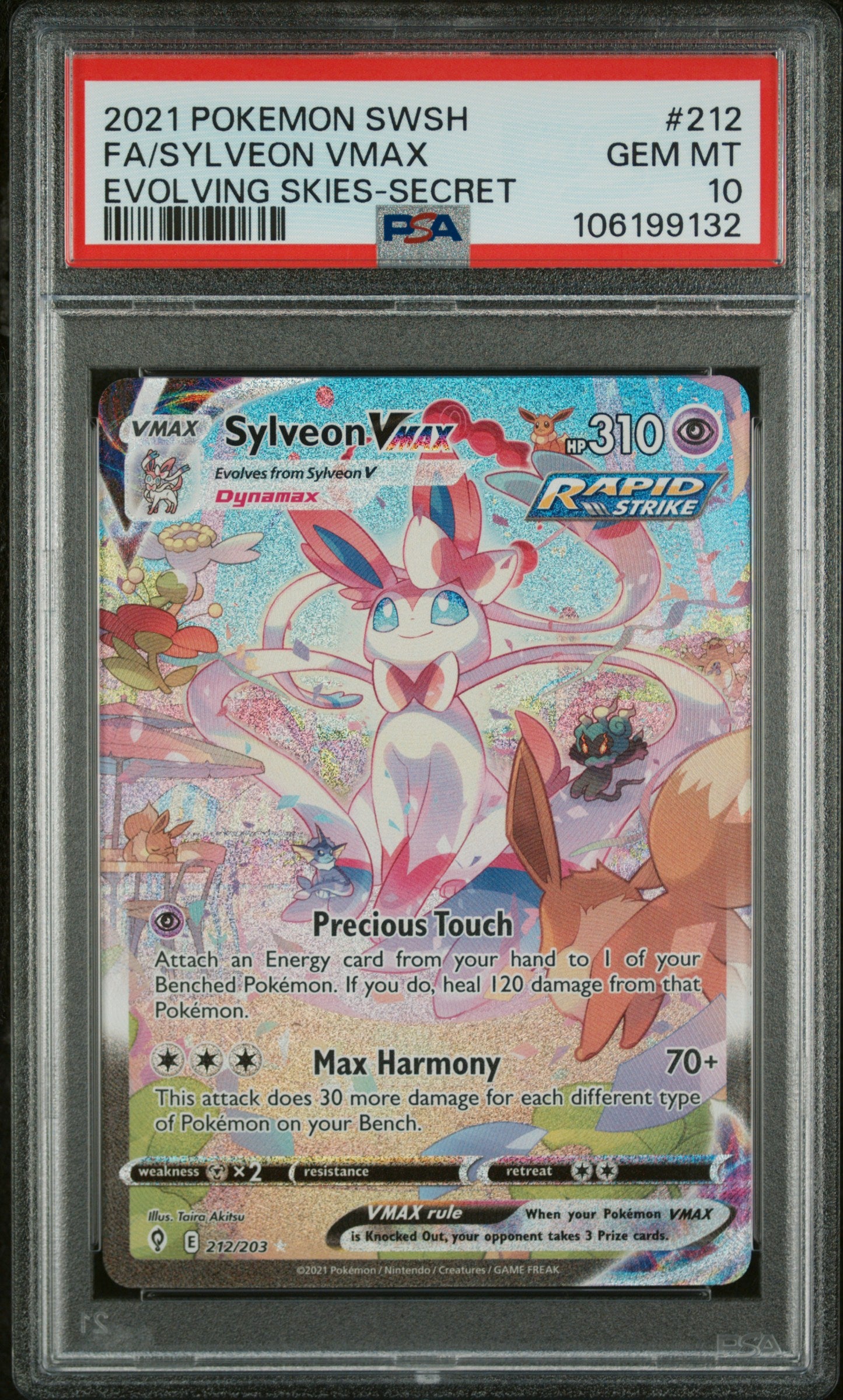 Sylveon Vmax 212/203 Secret Evolving Skies Pokemon PSA 10