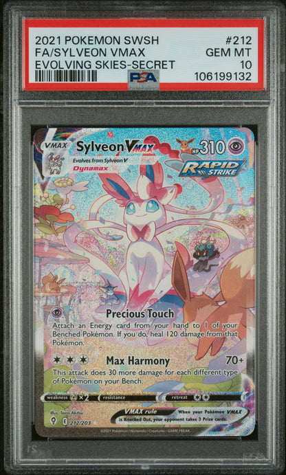 Sylveon Vmax 212/203 Secret Evolving Skies Pokemon PSA 10