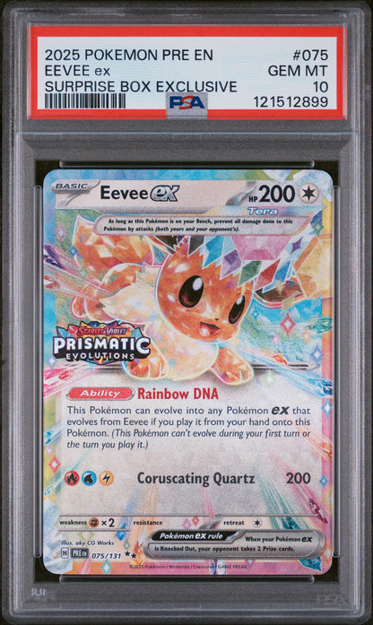 Eevee EX 075/131 Surprise Box Exclusive Prismatic Evolutions Pokemon PSA 10