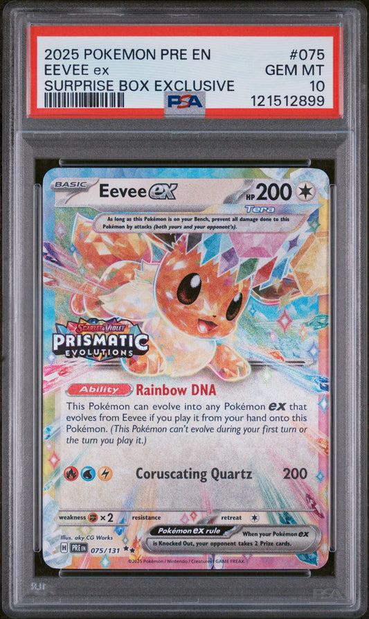 Eevee EX 075/131 Surprise Box Exclusive Prismatic Evolutions Pokemon PSA 10