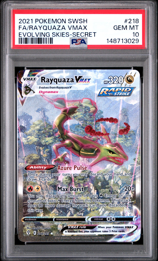 Rayquaza Vmax 218/203 Secret Evolving Skies Pokemon PSA 10