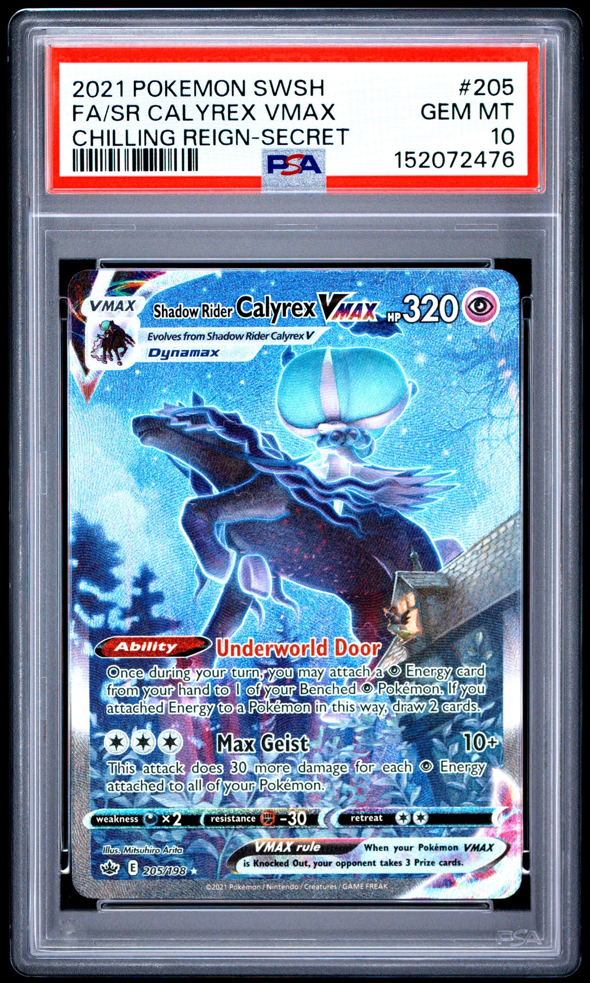 Shadow Rider Calyrex Vmax 205/198 Secret Rare Chilling Reign Pokemon PSA 10