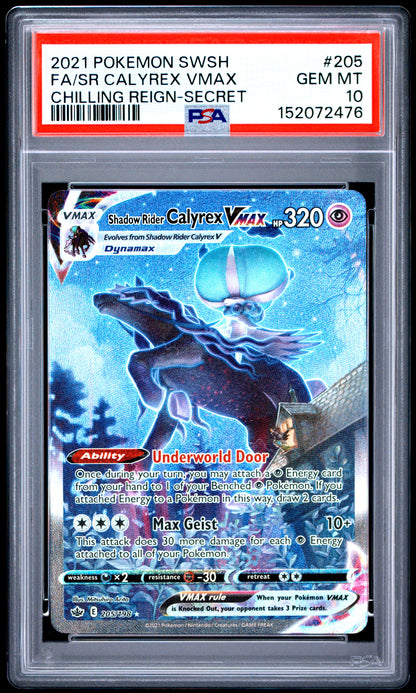 Shadow Rider Calyrex Vmax 205/198 Secret Rare Chilling Reign Pokemon PSA 10