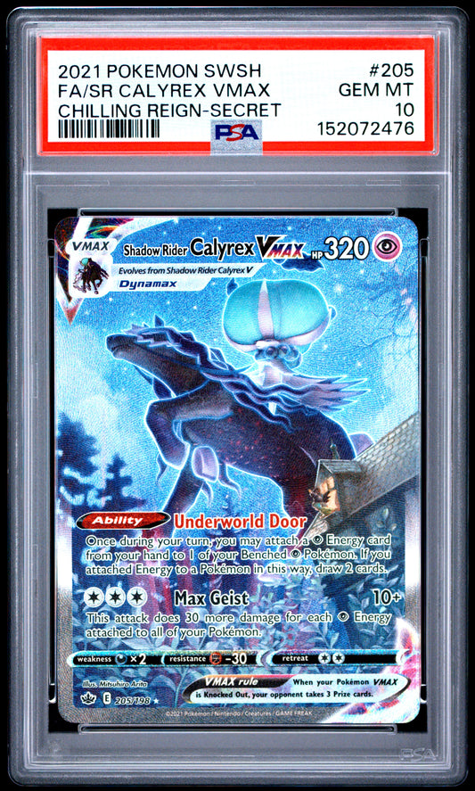 Shadow Rider Calyrex Vmax 205/198 Secret Rare Chilling Reign Pokemon PSA 10