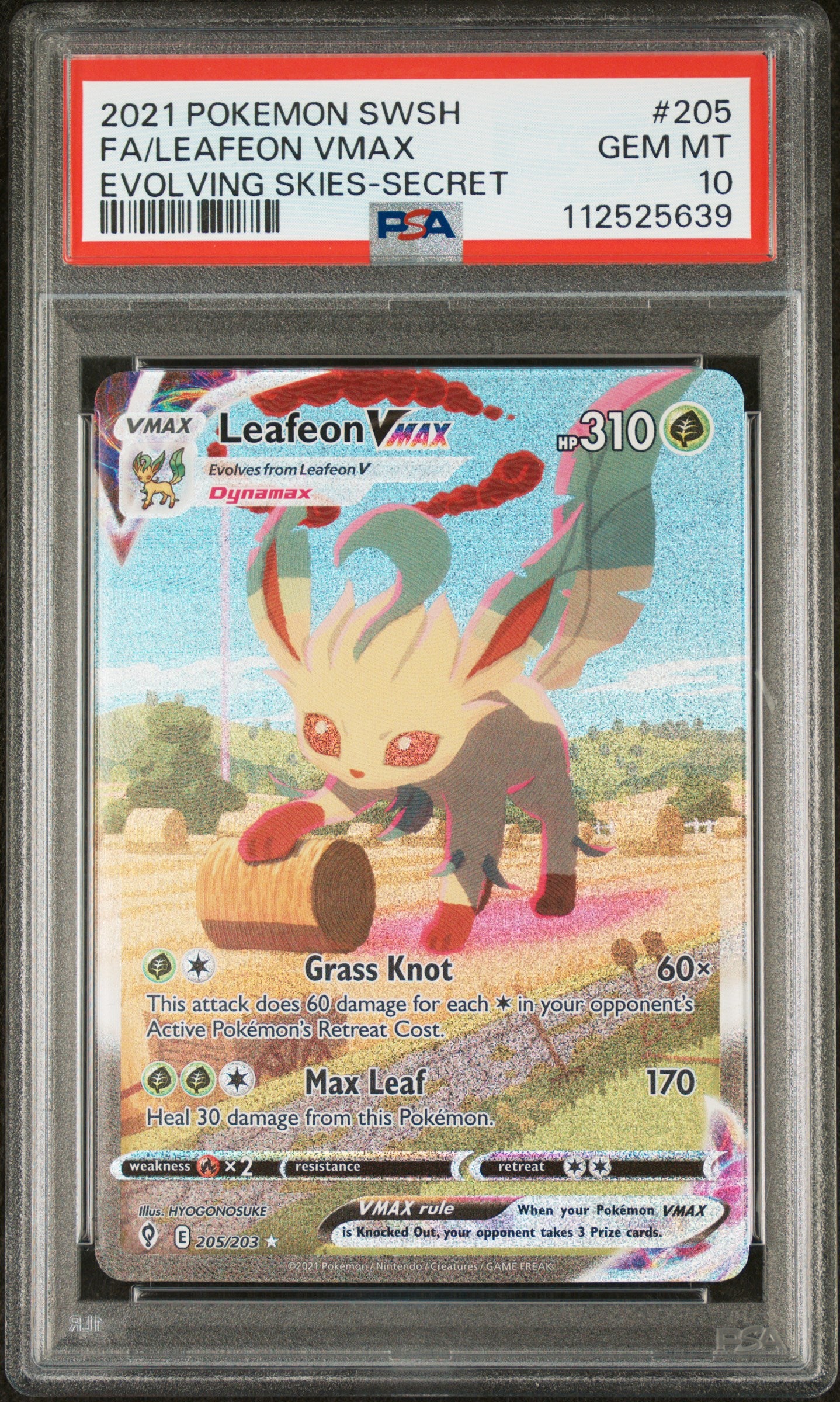Leafeon Vmax 205/203 Secret Evolving Skies Pokemon PSA 10