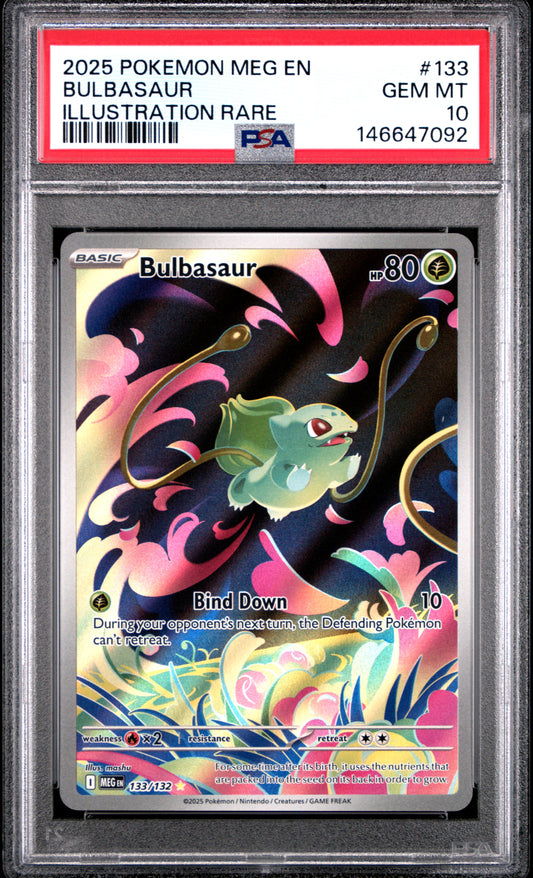 Bulbasaur 133/132 Illustration Rare Mega Evolution Base Pokemon PSA 10