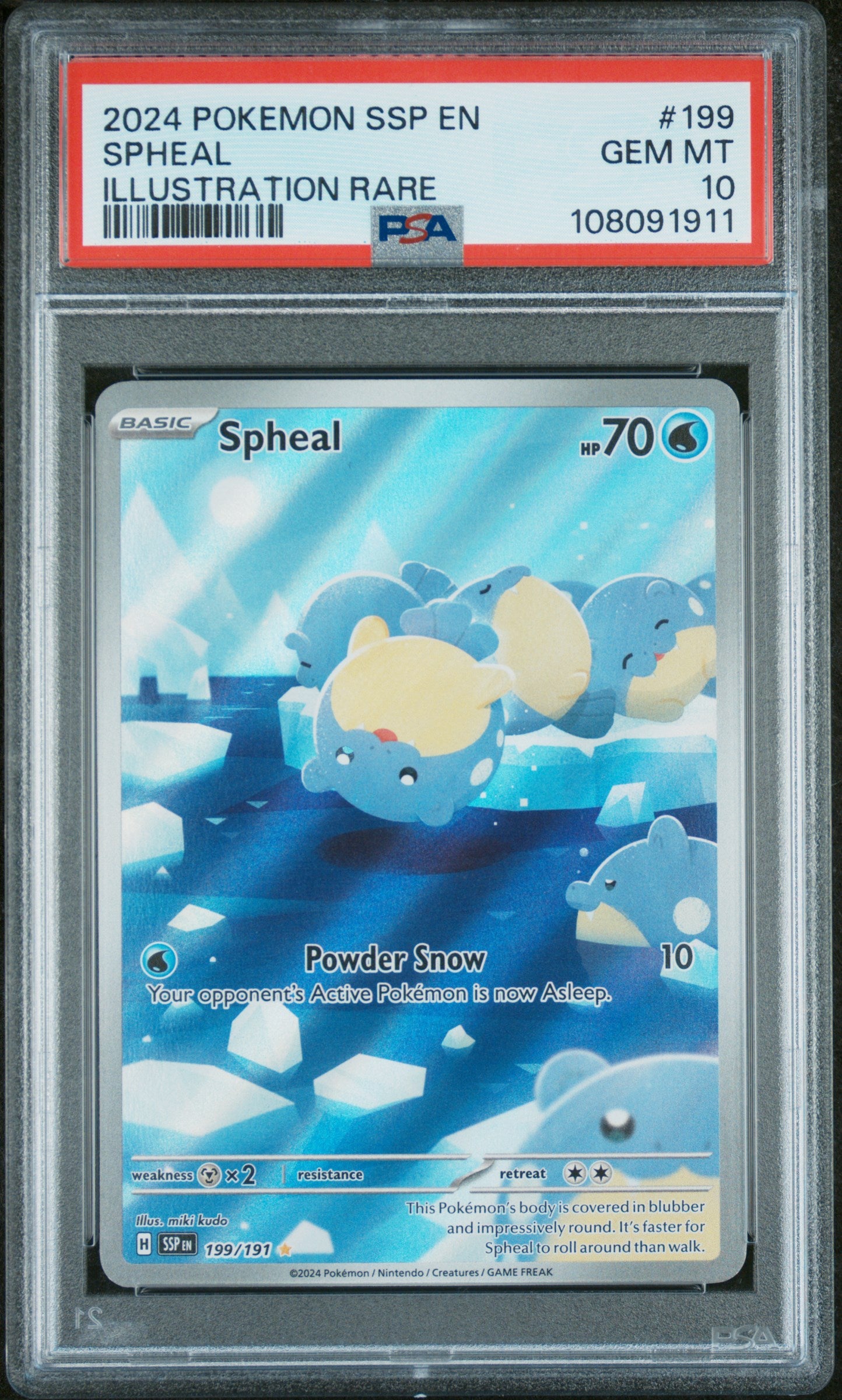 Spheal 199/191 Illustration Rare Ssp En Surging Sparks Pokemon PSA 10
