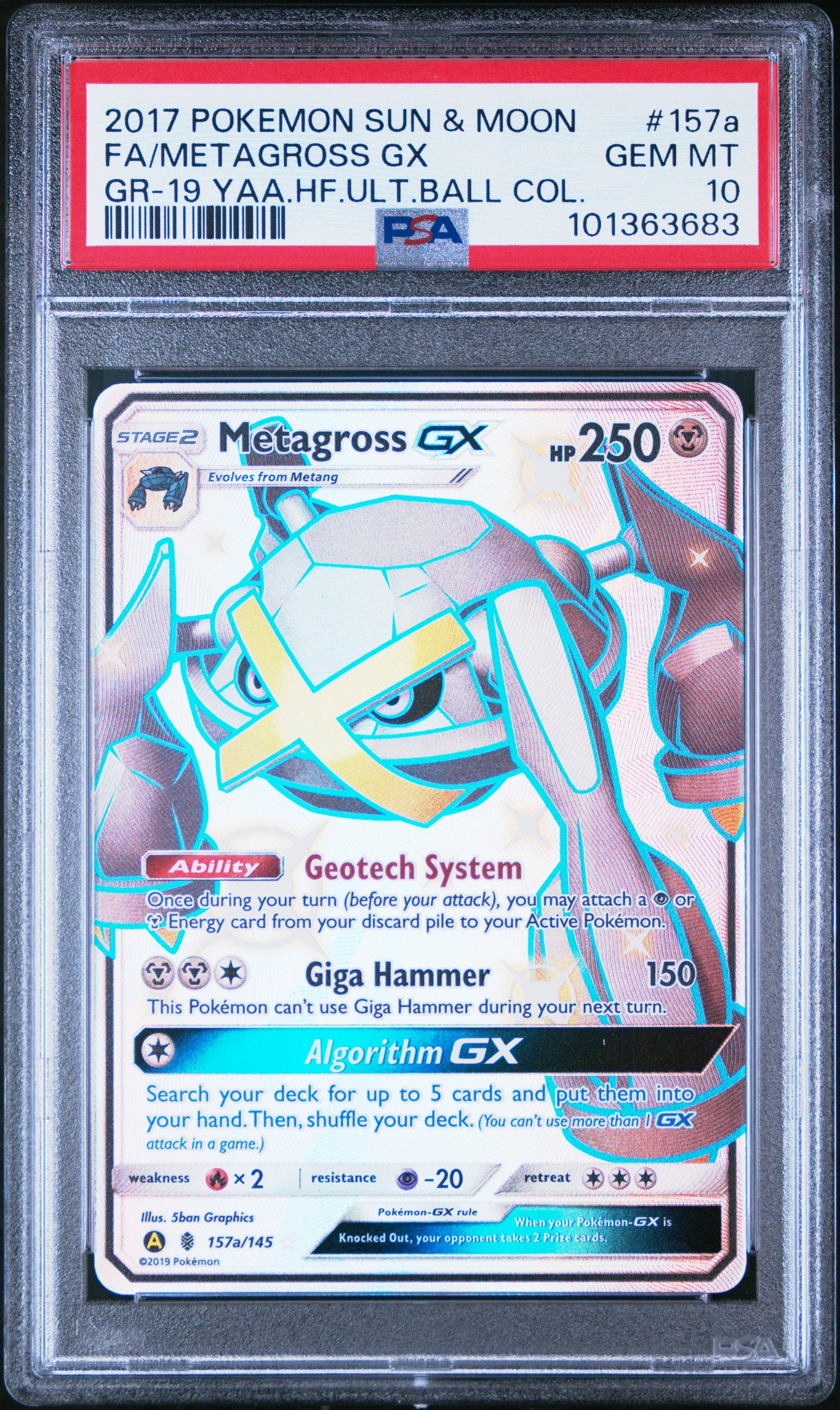 Metagross Gx 157A/145 2019 Alt Art Hidden Fates Ultra Ball Collection PSA 10
