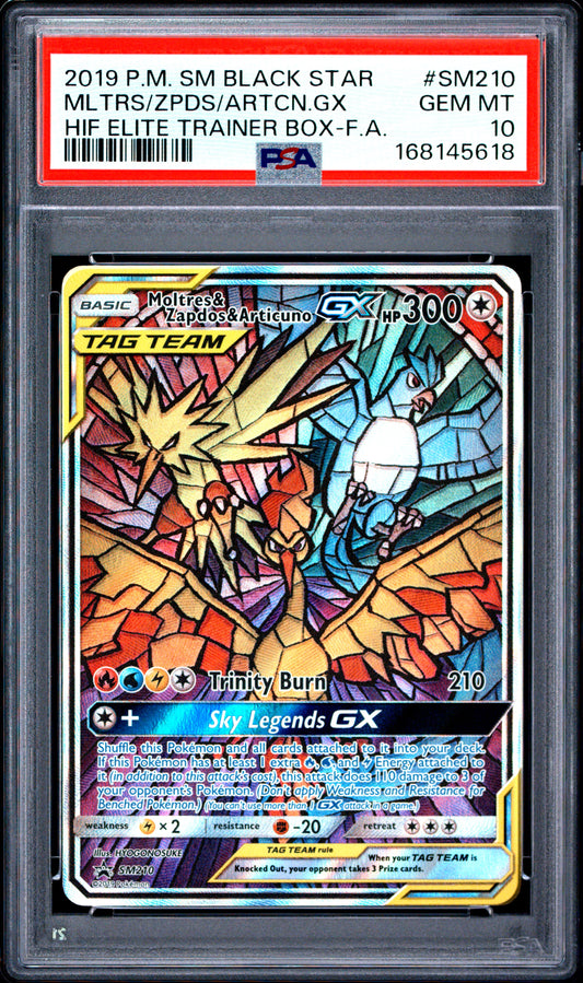 Moltres & Zapdos & Articuno Gx SM210/68 Hidden Fates ETB PSA 10