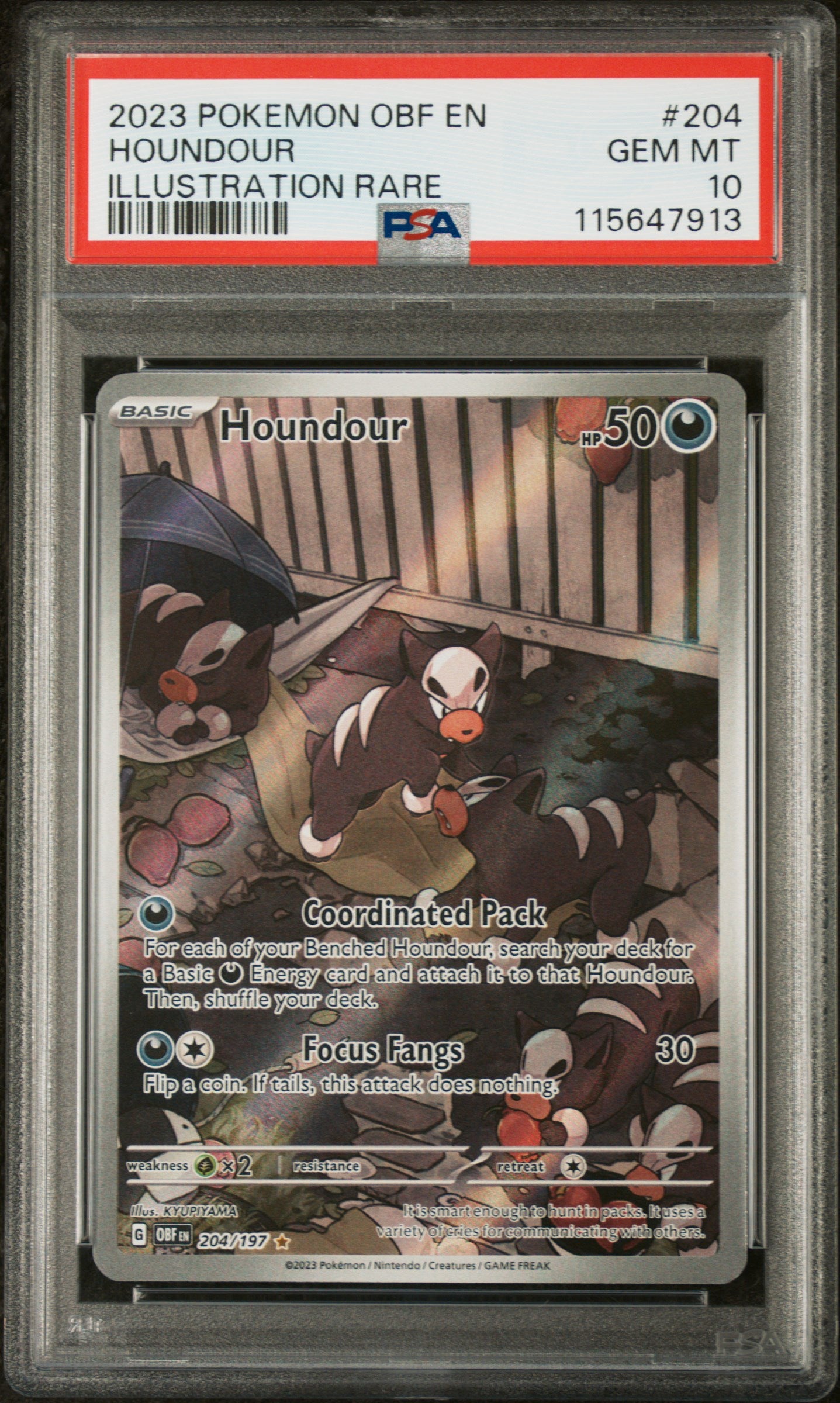 Houndour 204/197 Illustration Rare Obf En-Obsidian Flames Pokemon PSA 10