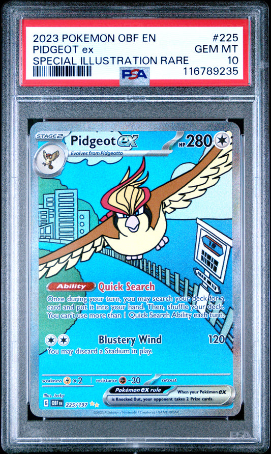 Pidgeot EX 225/197 Special Illustration Rare Obsidian Flames Pokemon PSA 10