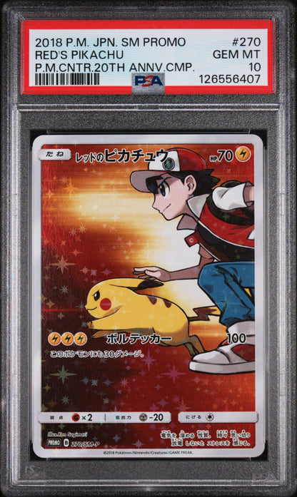 Red's Pikachu 270/SM-P Pokemon Center 20th Anniversary Campaign Pokemon PSA 10