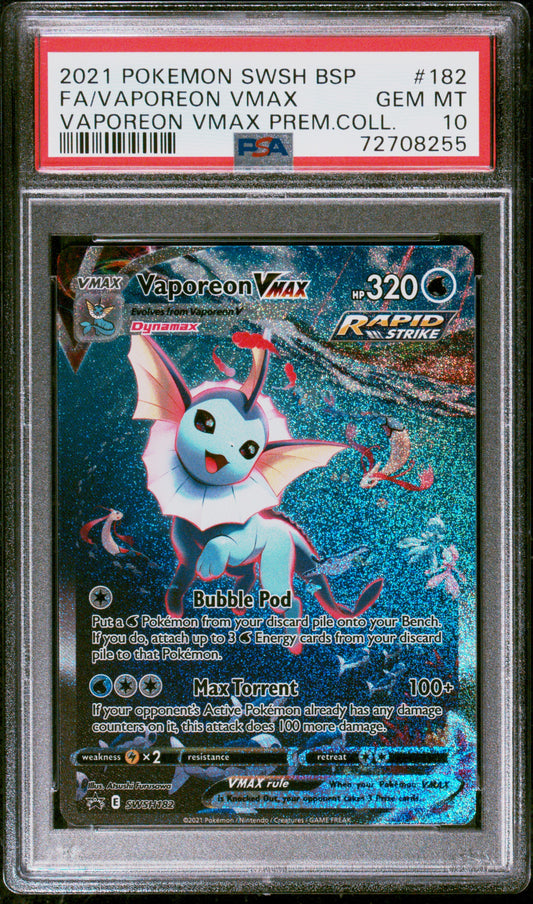 Vaporeon Vmax 182 Premium Collection Swsh Black Star Promo Pokemon PSA 10