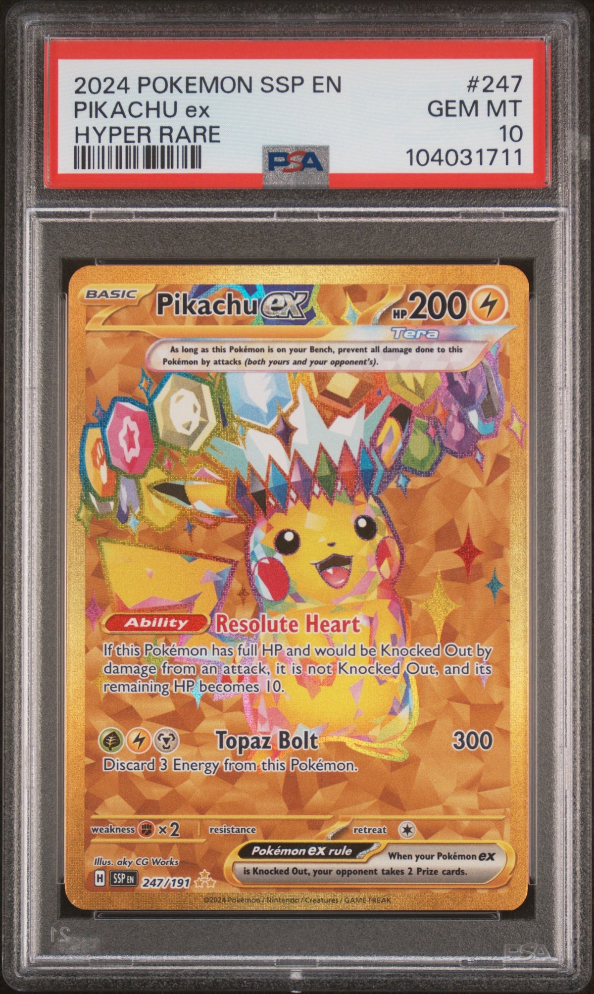 Pikachu EX 247/191 Hyper Rare Surging Sparks Pokemon PSA 10