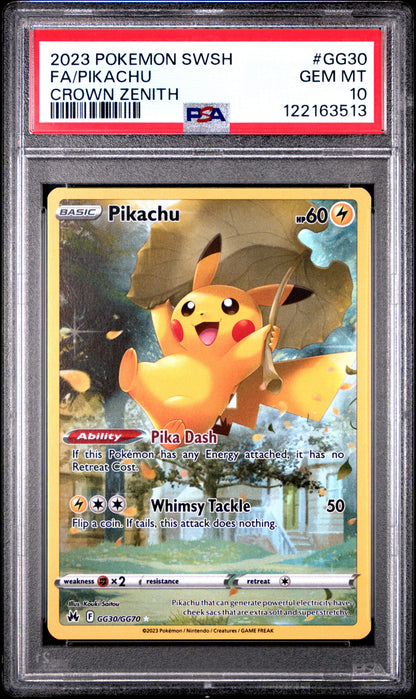 Pikachu GG30/GG70 Sword Shield Crown Zenith Pokemon PSA 10