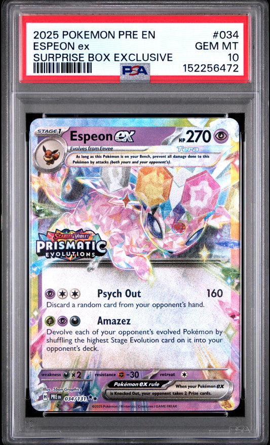 Espeon EX 034/131 Surprise Box Exclusive Prismatic Evolutions Pokemon PSA 10